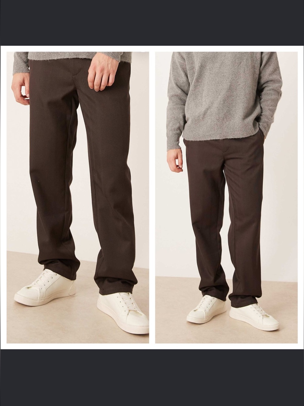 ASOS loose straight trousers in brown in brown wool look herringbone SZ 38/32